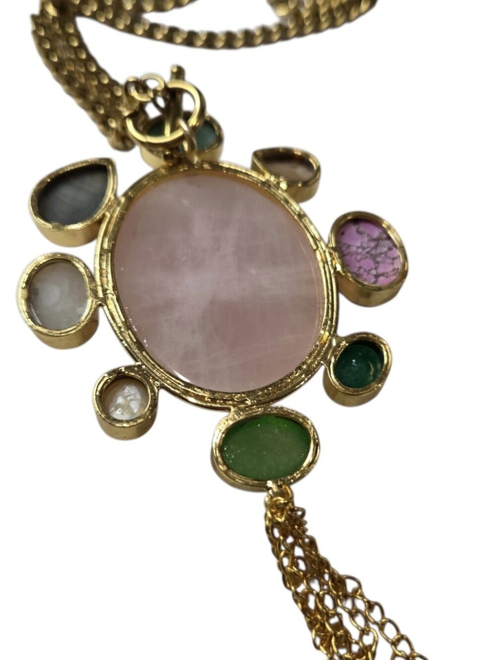 18k Gold Plated Artisan Rose Quartz Emerald Amethyst Pearl Amazonite Necklace - Picture 5 of 6